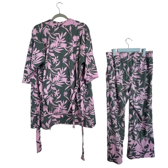 Pact Organic Cotton Floral Lounge Set Kimono Top + Pants | Size M/L & L - Picture 2 of 5